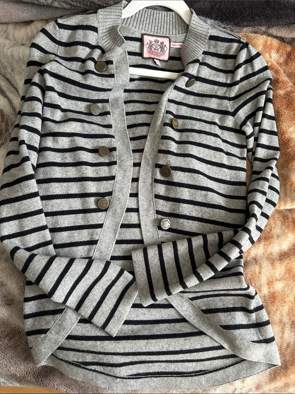 Vintage JC Striped Military Style Cardigan- Cotton-Cashmere Blend S